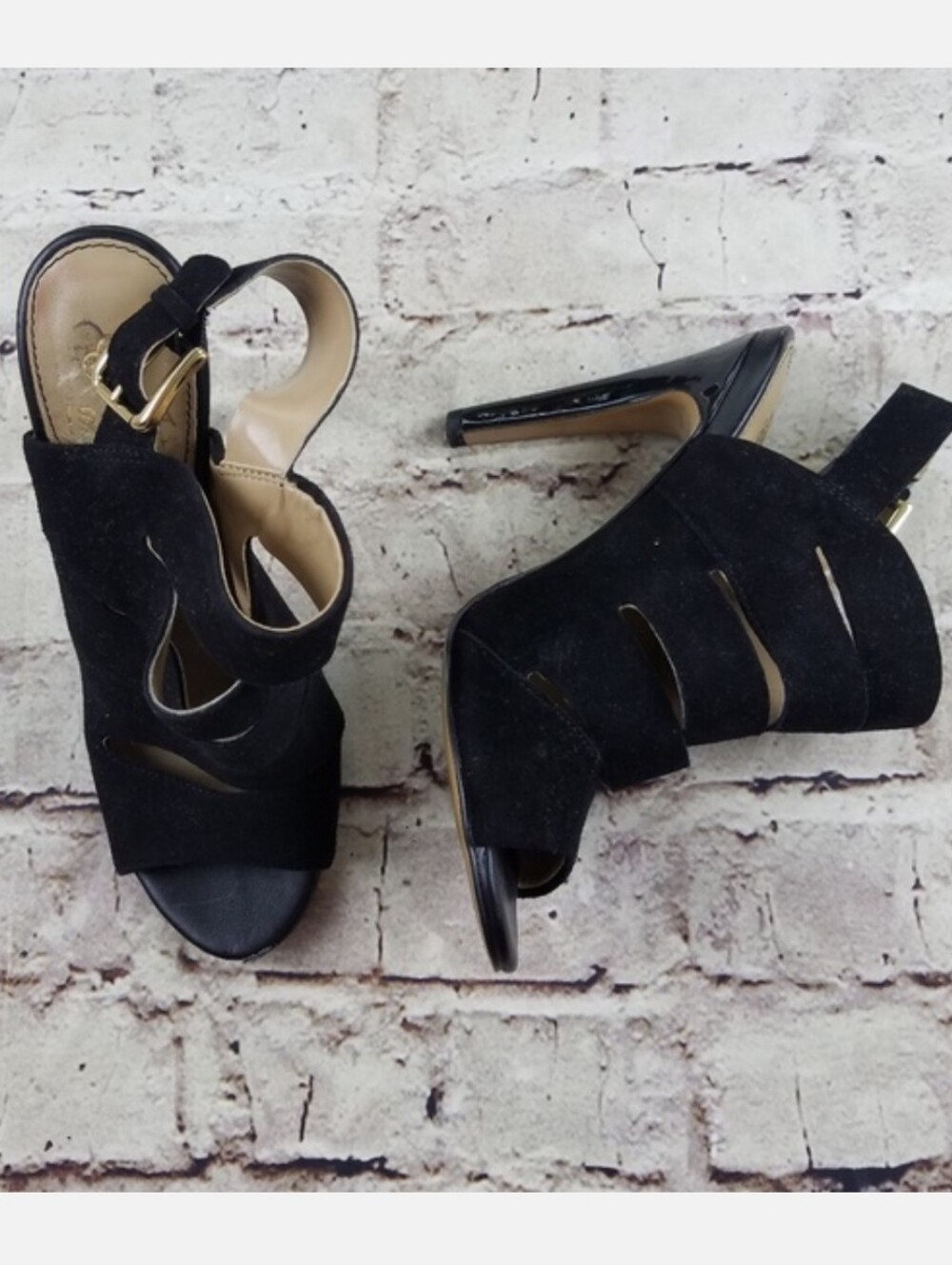 Isola Black Suede Leather High Heel Cut Out Classic Open Toe Pumps Office Work 7